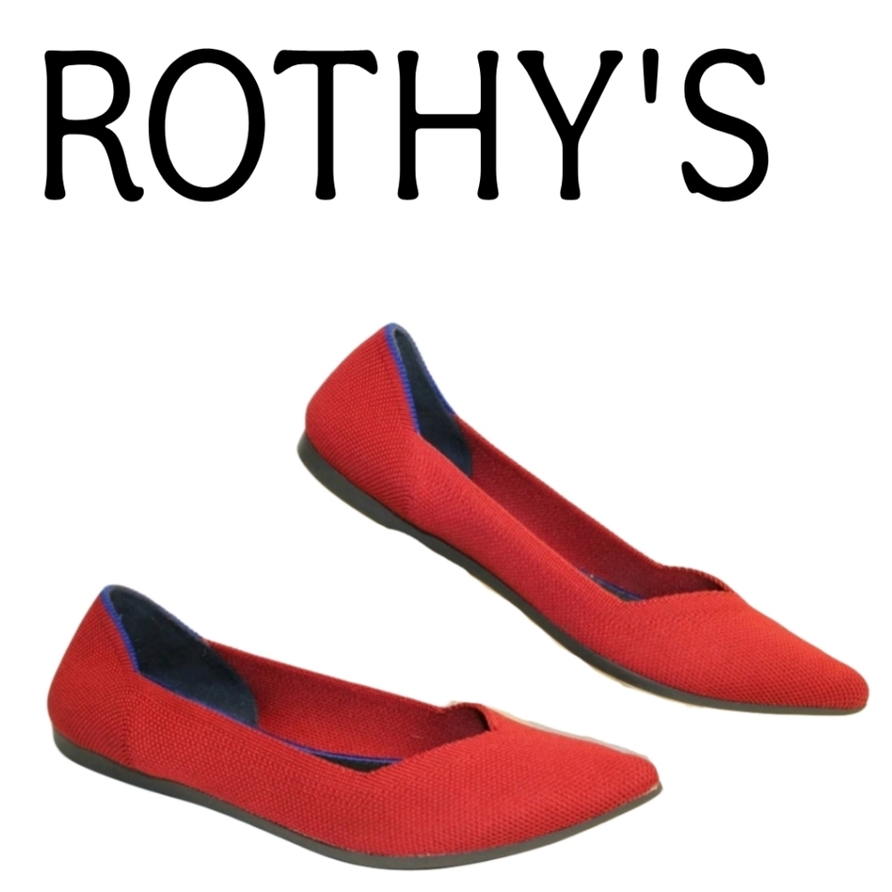 Rothy's Bright Red Textile Ballet Flat Women Size 7.5 38 The Point Comfort Shoes